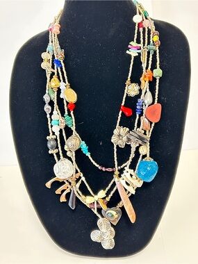 Multi-Color Boho Layered Beaded Necklace - Women Jewelry 28”